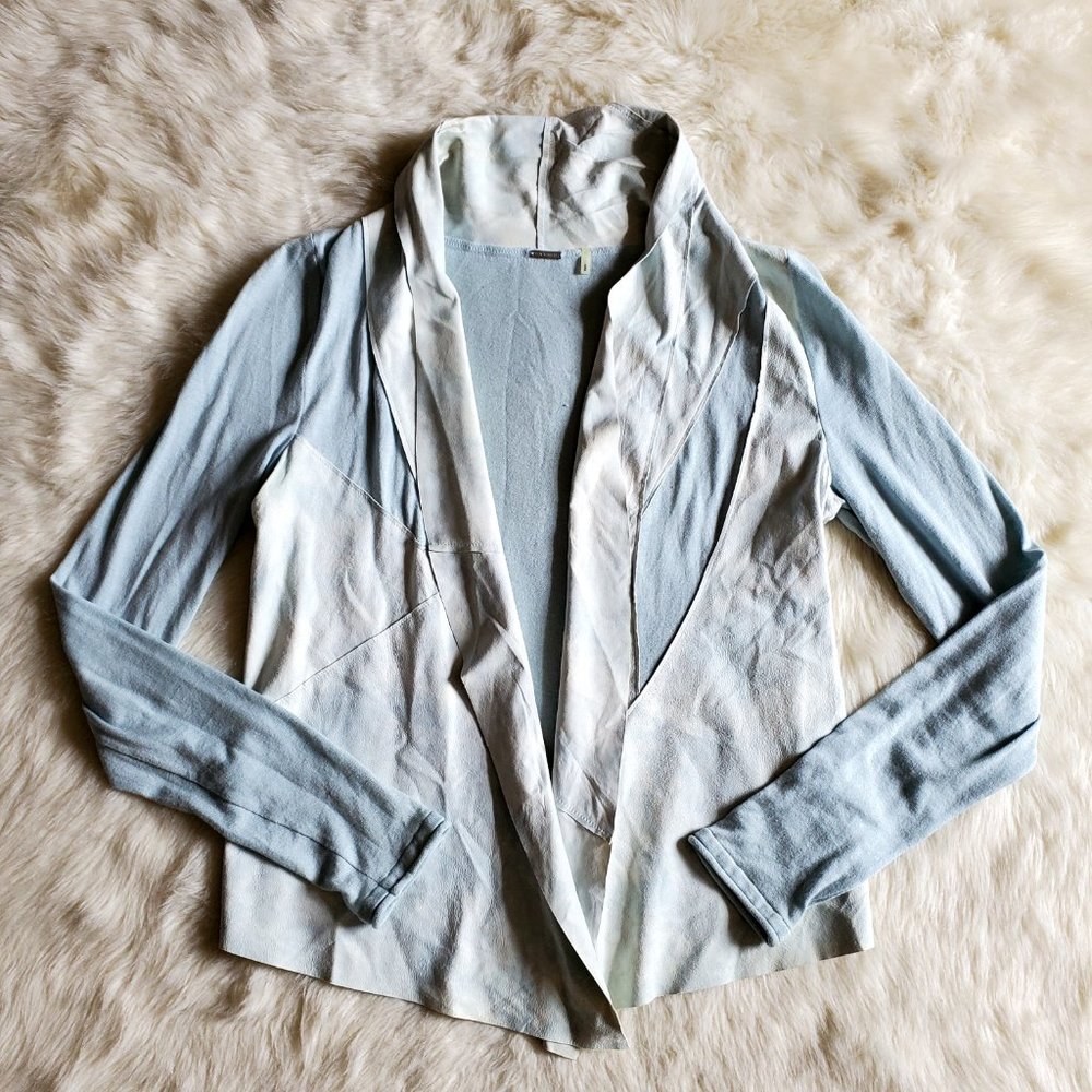 Elie Tahari Baby Blue Lamb Suede Trim Cardigan M - Picture 11 of 16